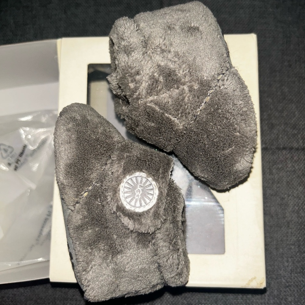 Gray Plush Baby Booties